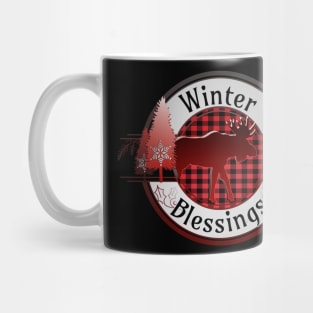 Winter Blessings Plaid Moose Badge Mug